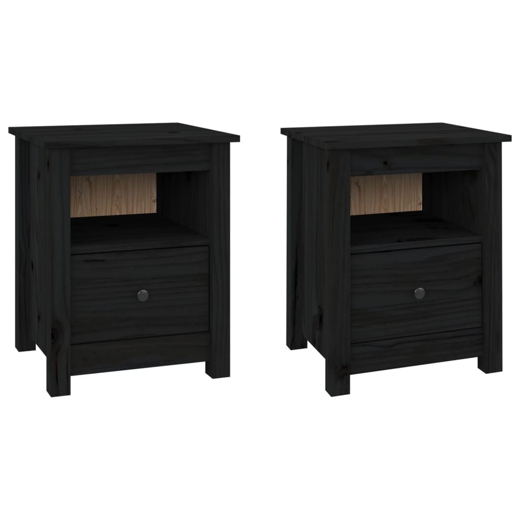 Mesitas De Noche 2 Uds Madera Maciza De Pino Negra 40x35x49 Cm_0