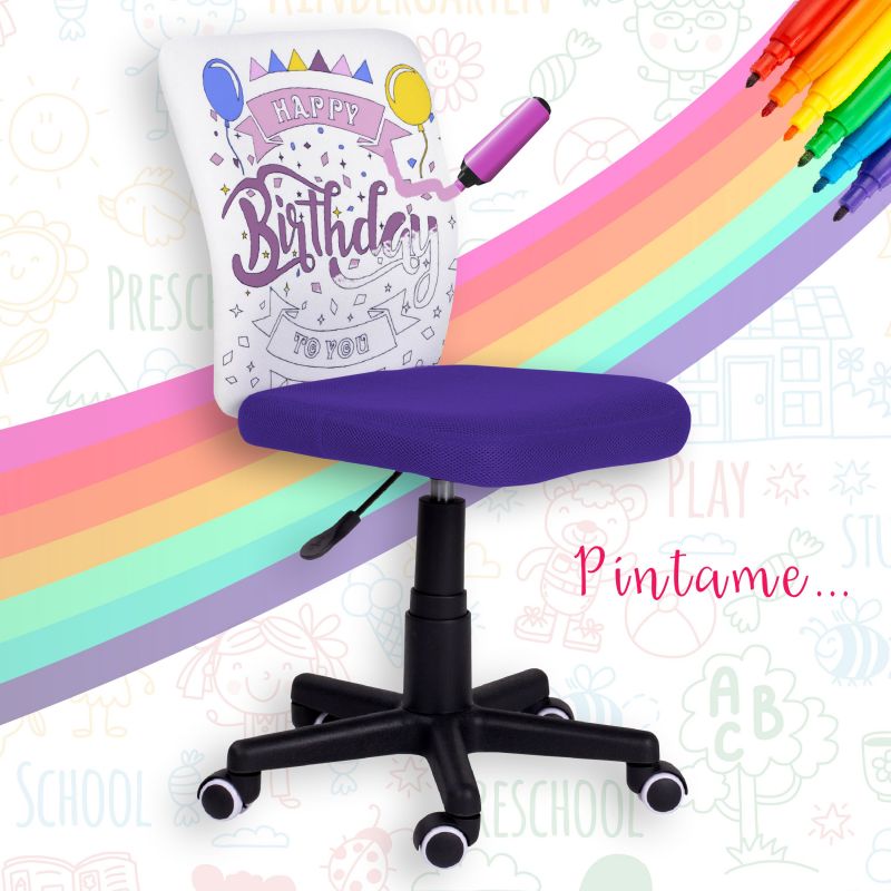 Silla De Estudio Infantil Píntame Malla, Morado, 38,5cm X 77a85 X 39,6_1