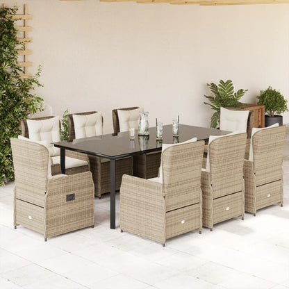 Set Comedor De Jardín 9 Pzas Con Cojines Ratán Sintético Beige / Vetonek_4