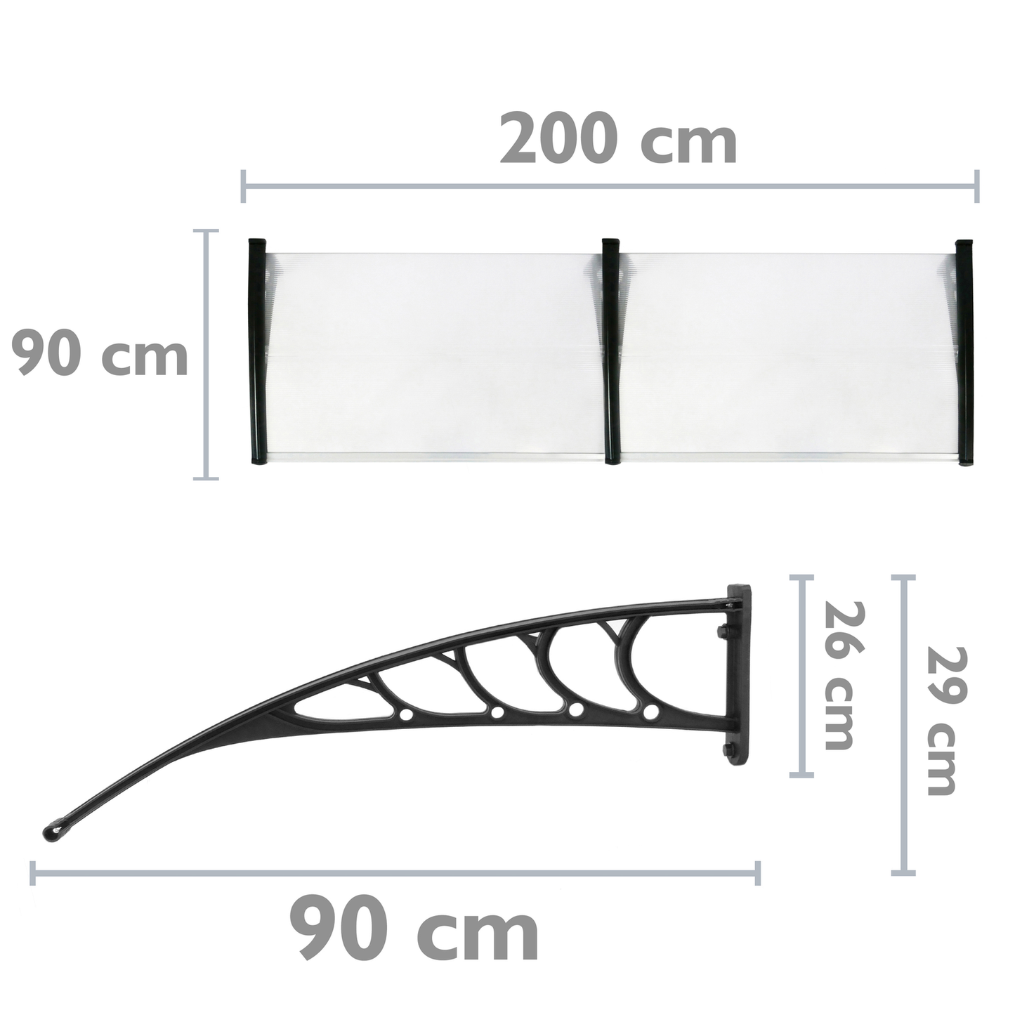 Tejadillo De Protección 200x90cm Marquesina Para Puertas Y Ventanas Negro_1