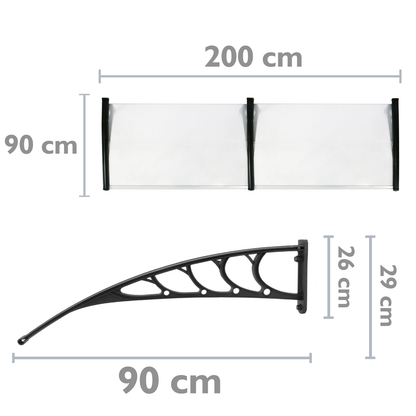 Tejadillo De Protección 200x90cm Marquesina Para Puertas Y Ventanas Negro_1