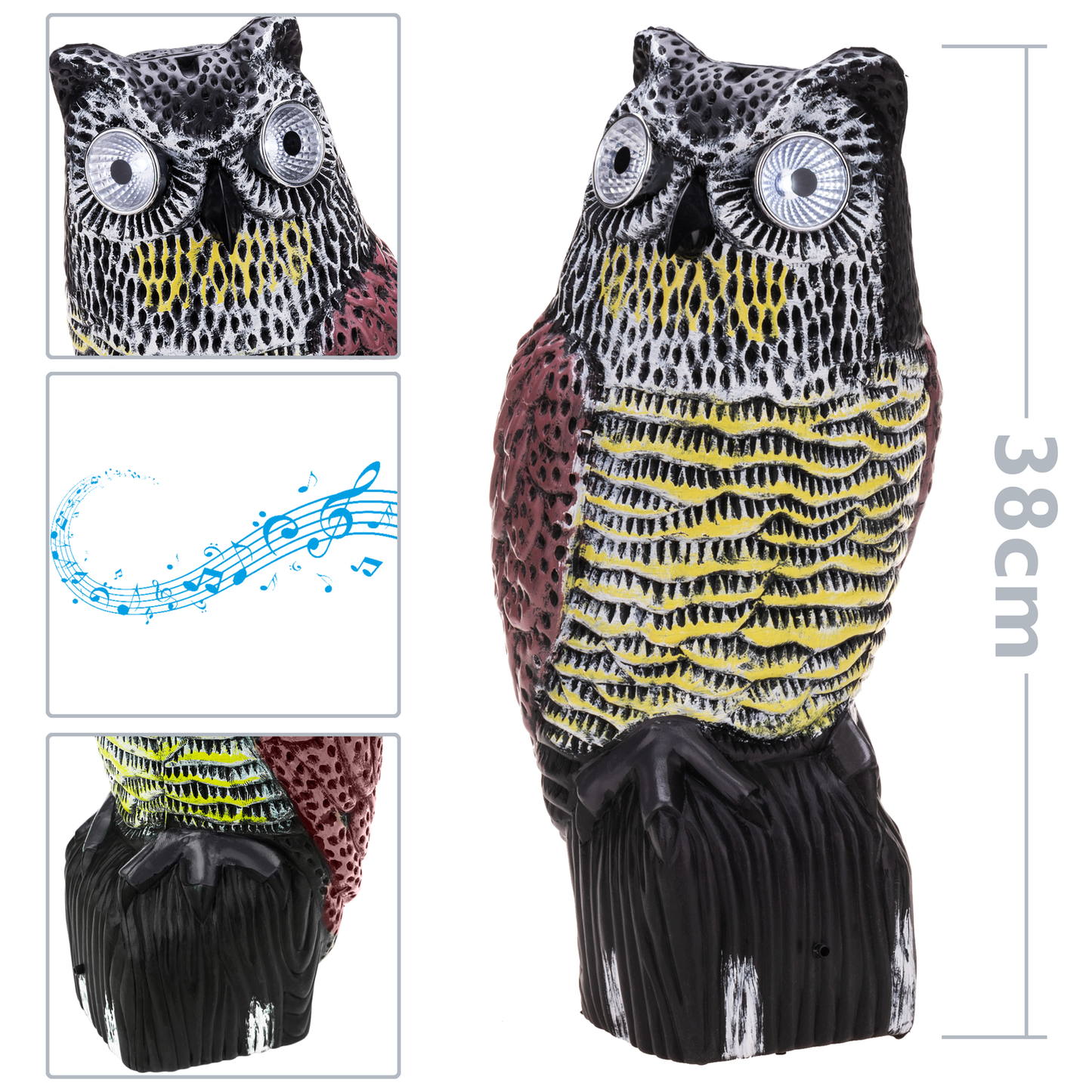 Ahuyentador De Aves Tipo Estatua Búho Con Sonido Y Ojos Led 38cm Hembra_1