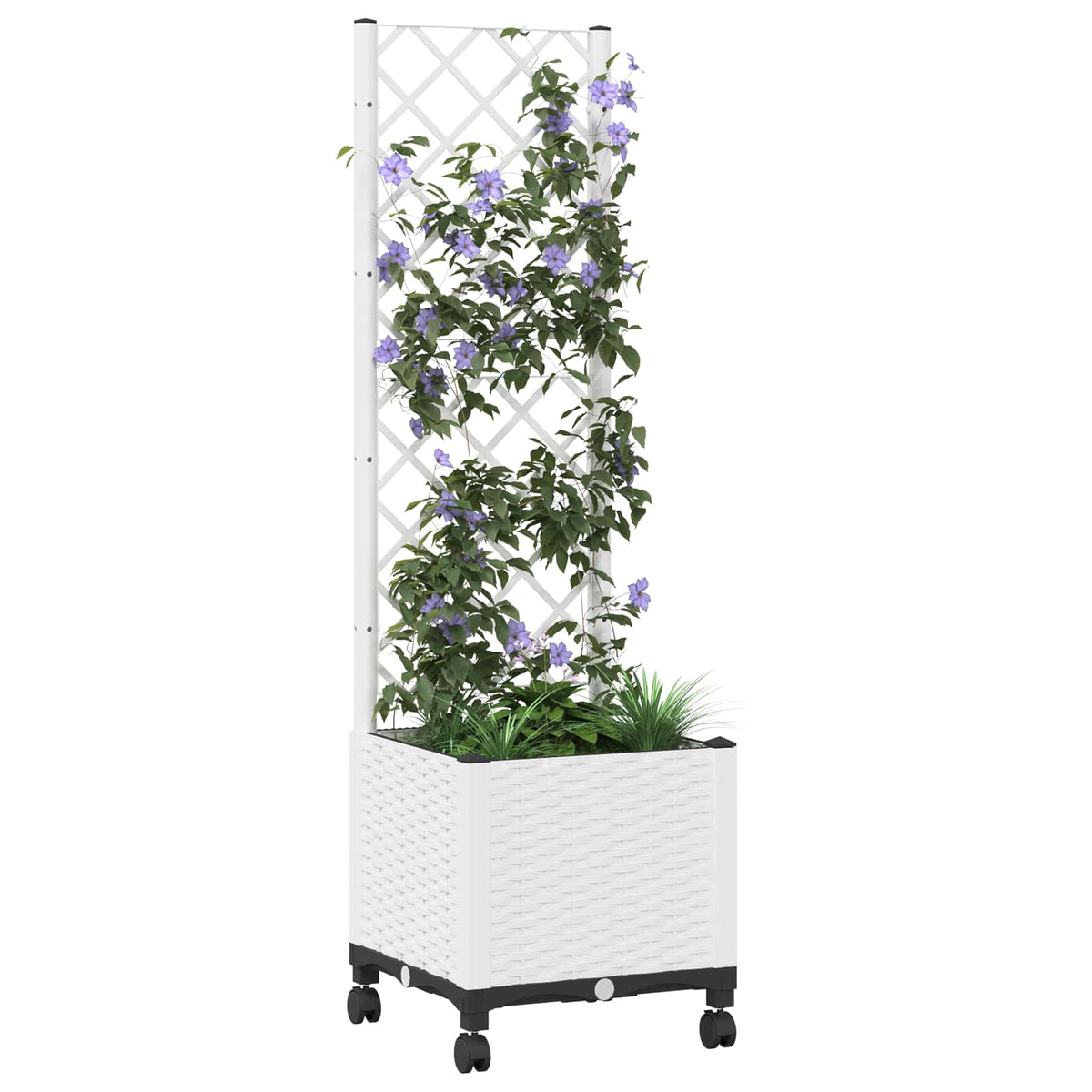 Jardinera Con Enrejado Y Ruedas Blanco 40 X 40 X 146 Cm Pp_2
