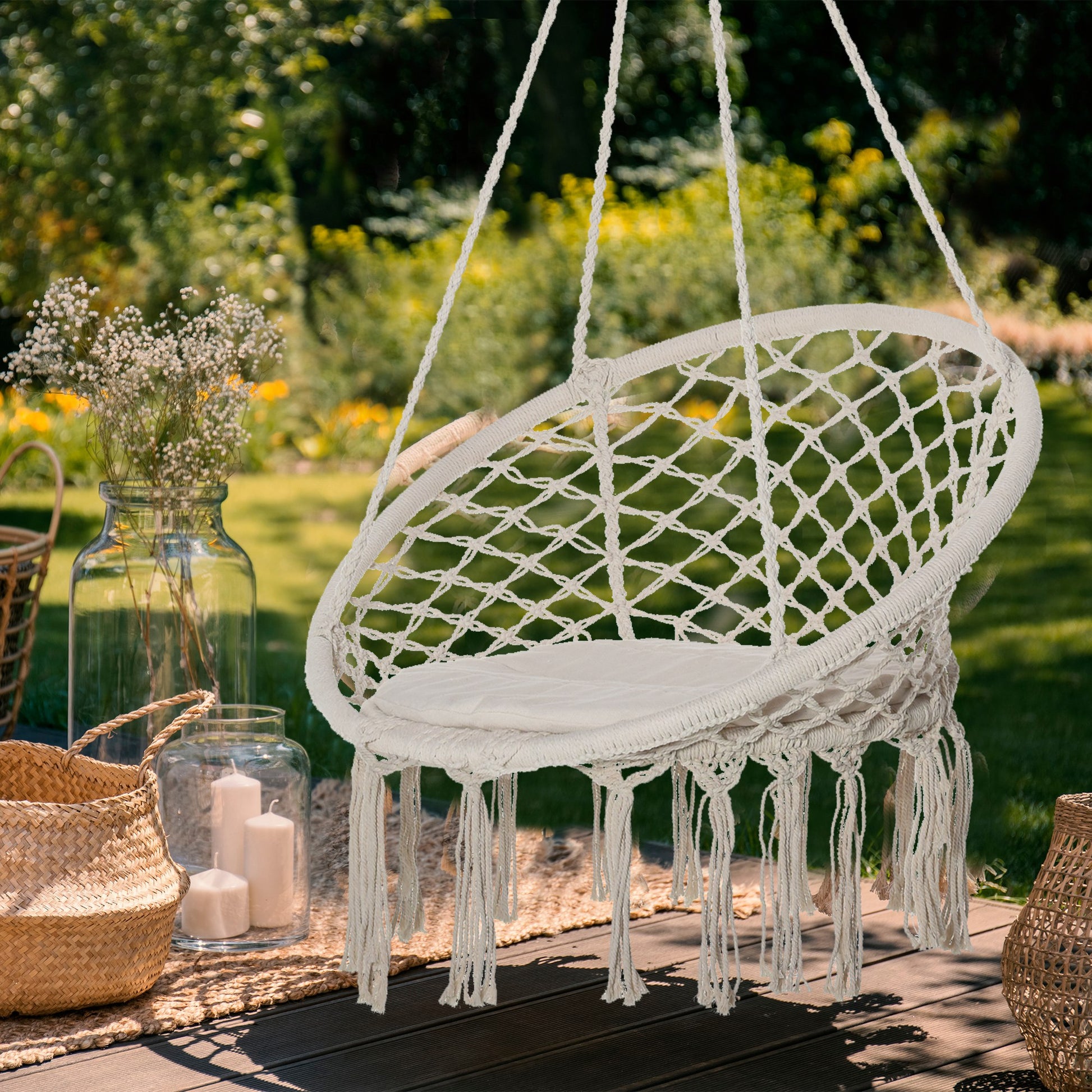 Outsunny Silla Colgante Redondo De Ø60 Con Cojín Interior Y Exterior 80x80x42 Cm_1