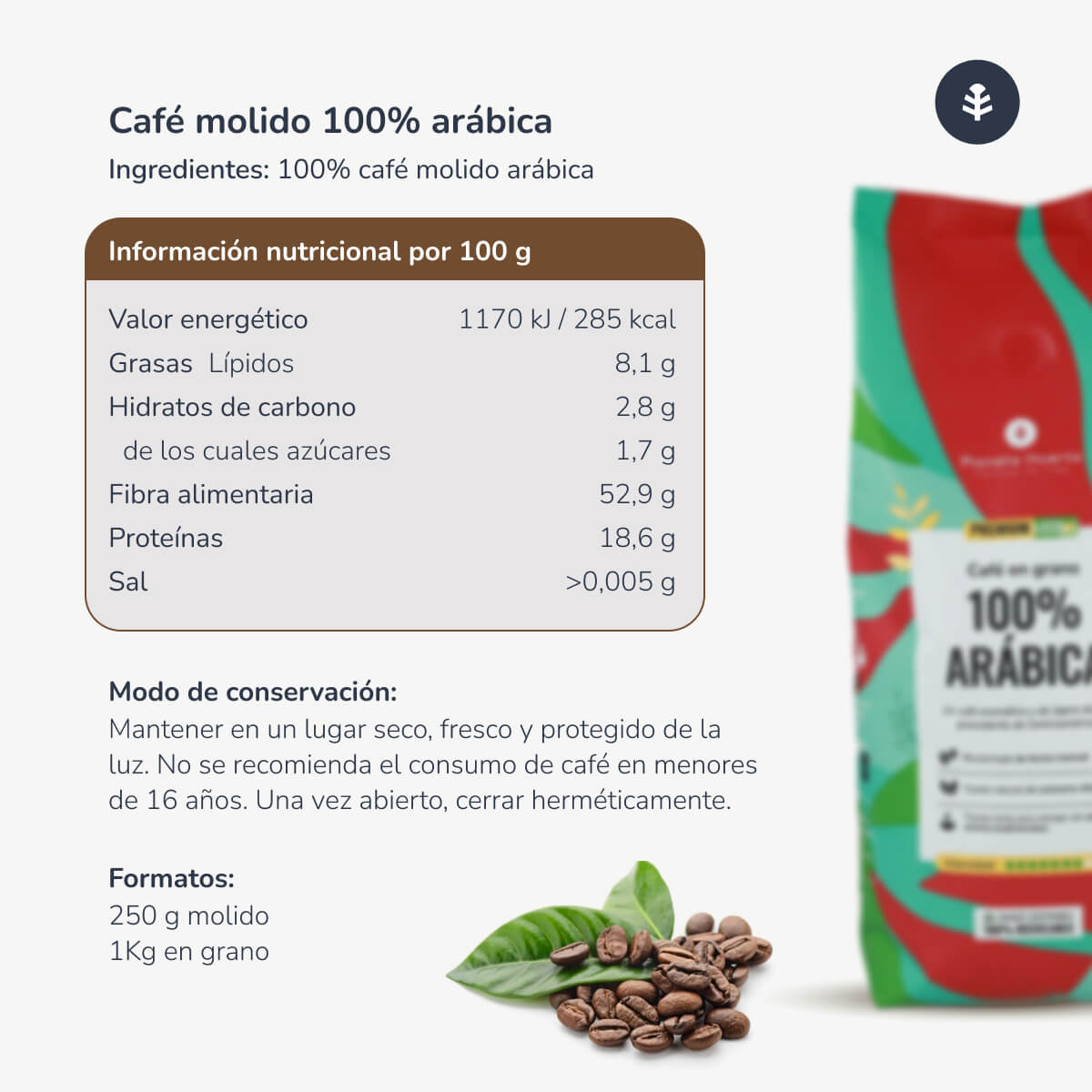 Café moído Eco 100% Arábica Planeta Huerto 250 g