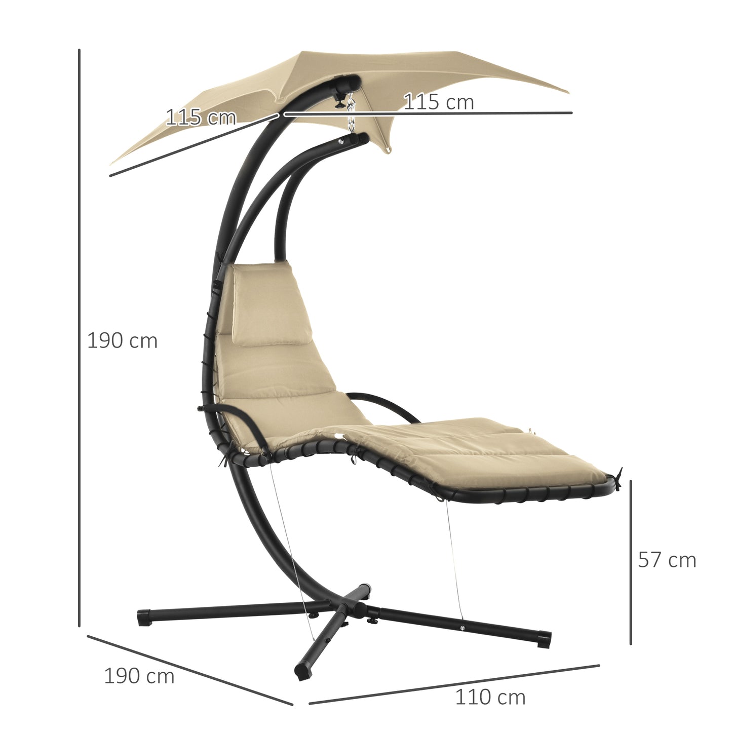 Outsunny Silla Colgante Con Soporte Toldo 190x110x190 Cm Beige_2