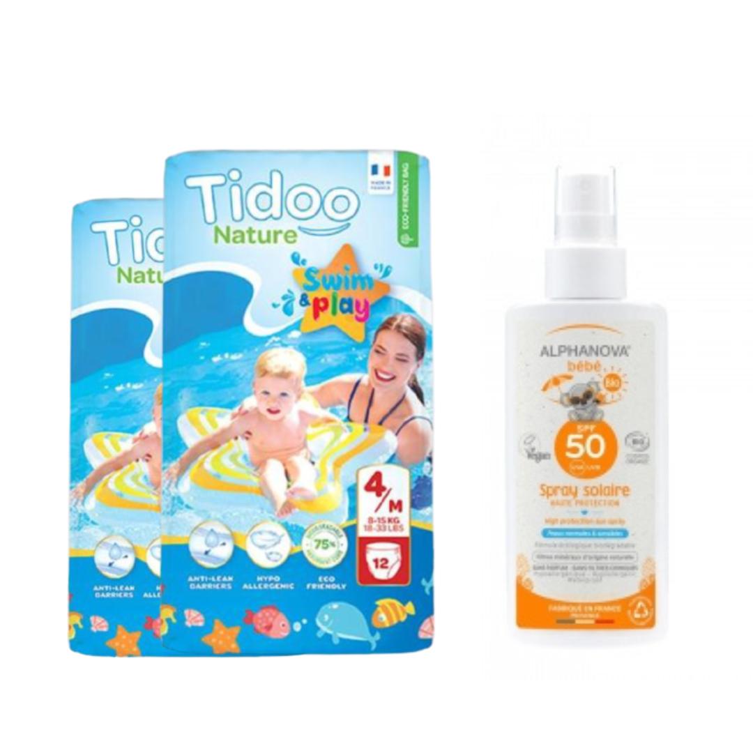 Pack x2 Fraldas de Natação Swimmers T4 (8-15kg) Tidoo + Alphanova Protetor Solar Infantil FPS 50 125 ml