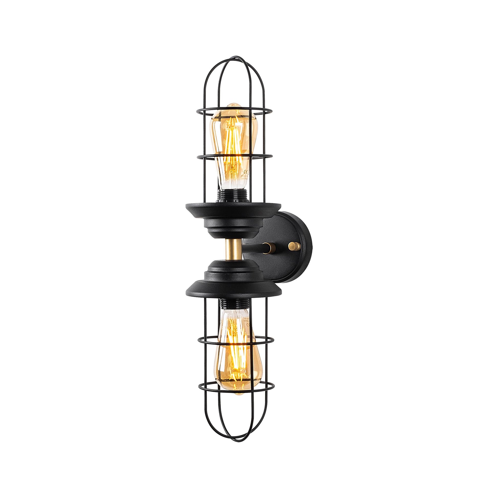 Aplique De Pared, Metal , Negro, 12x20x51, Casquillo 2 X E27 Max 40 W_0