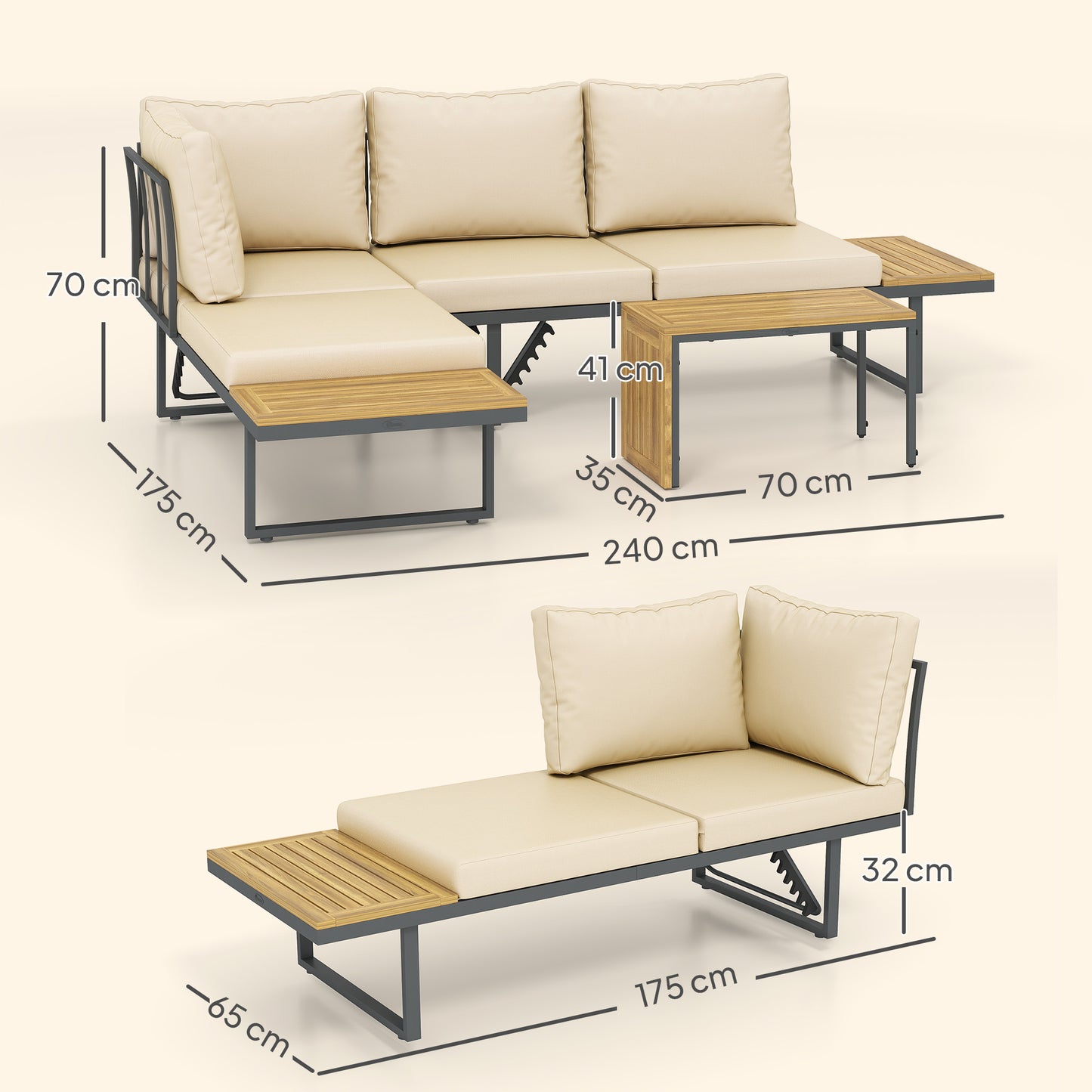 Outsunny Conjunto De Muebles Jardín Exterior Con 2 Sofás De 3 Plazas Gris_2