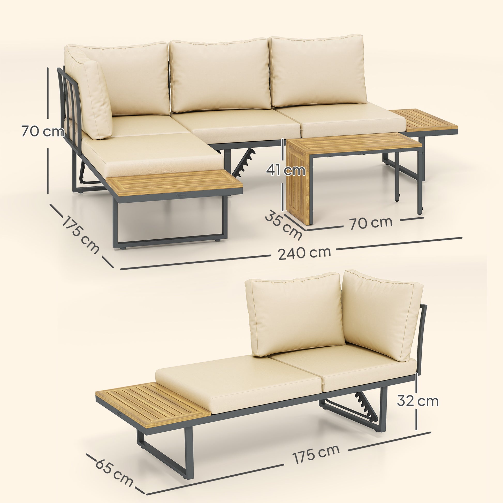Outsunny Conjunto De Muebles Jardín Exterior Con 2 Sofás De 3 Plazas Gris_2