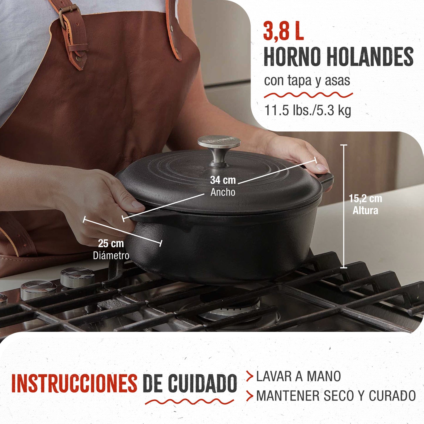 Victoria Horno Holandés Olla Inducción Hierro Fundido Curado 25cm, Cocotte 3,8l, Sin Ptfe Ni Pfoa, 32043, Negro_4