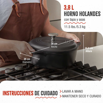 Victoria Horno Holandés Olla Inducción Hierro Fundido Curado 25cm, Cocotte 3,8l, Sin Ptfe Ni Pfoa, 32043, Negro_4