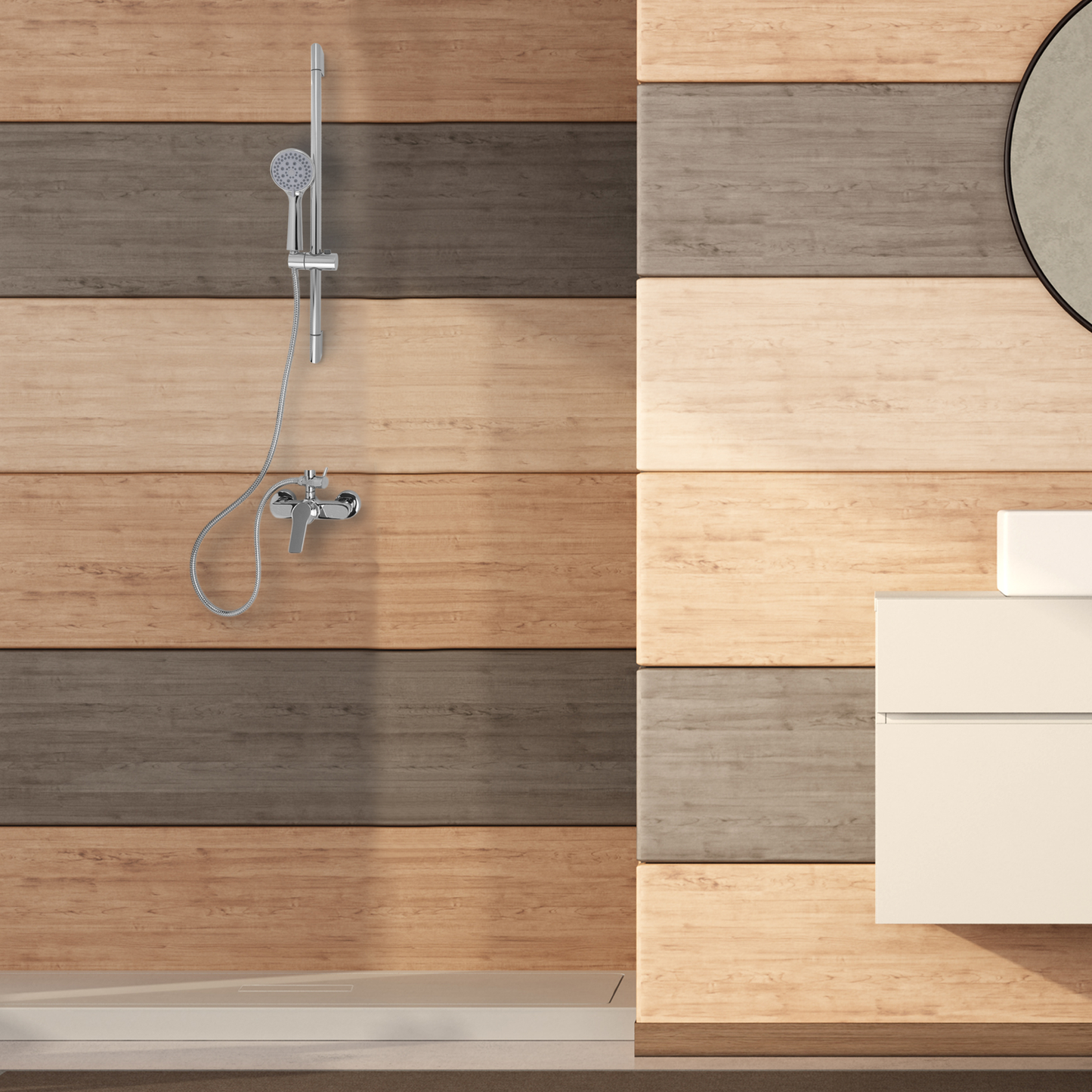 Barra De Ducha Cromada Para Baño Con Alcachofa Y Flexo De Altura Ajustable_1