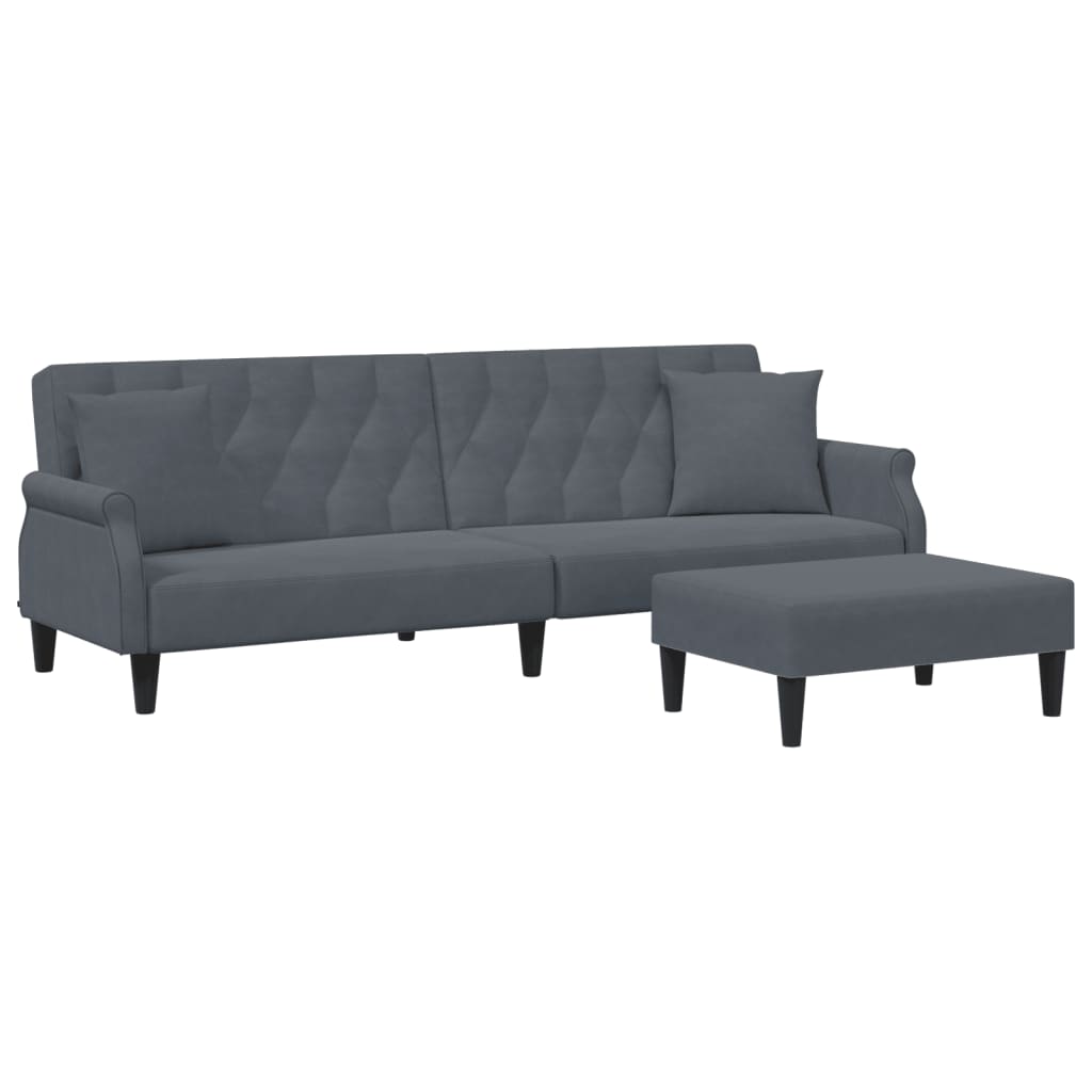 Sofá Cama 2 Plazas Y Almohadas Taburete Terciopelo Gris Oscuro / Vetonek_1