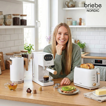 Briebe Nordic Set Cafetera Espresso 20 Bares, Tostadora Pan 2 Rebanadas, Hervidor Eléctrico Agua 1,7l, Skt1209wht,blanco_1