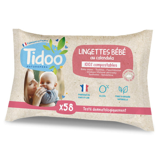 Toalhitas compostáveis ​​​​Tidoo Bio Calendula 58 unidades
