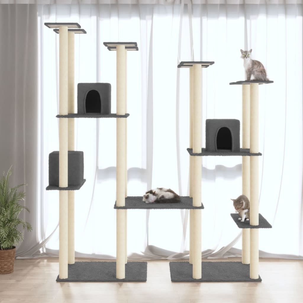 Vidaxl Rascador Para Gatos Con Postes De Sisal Gris Oscuro 174 Cm_1