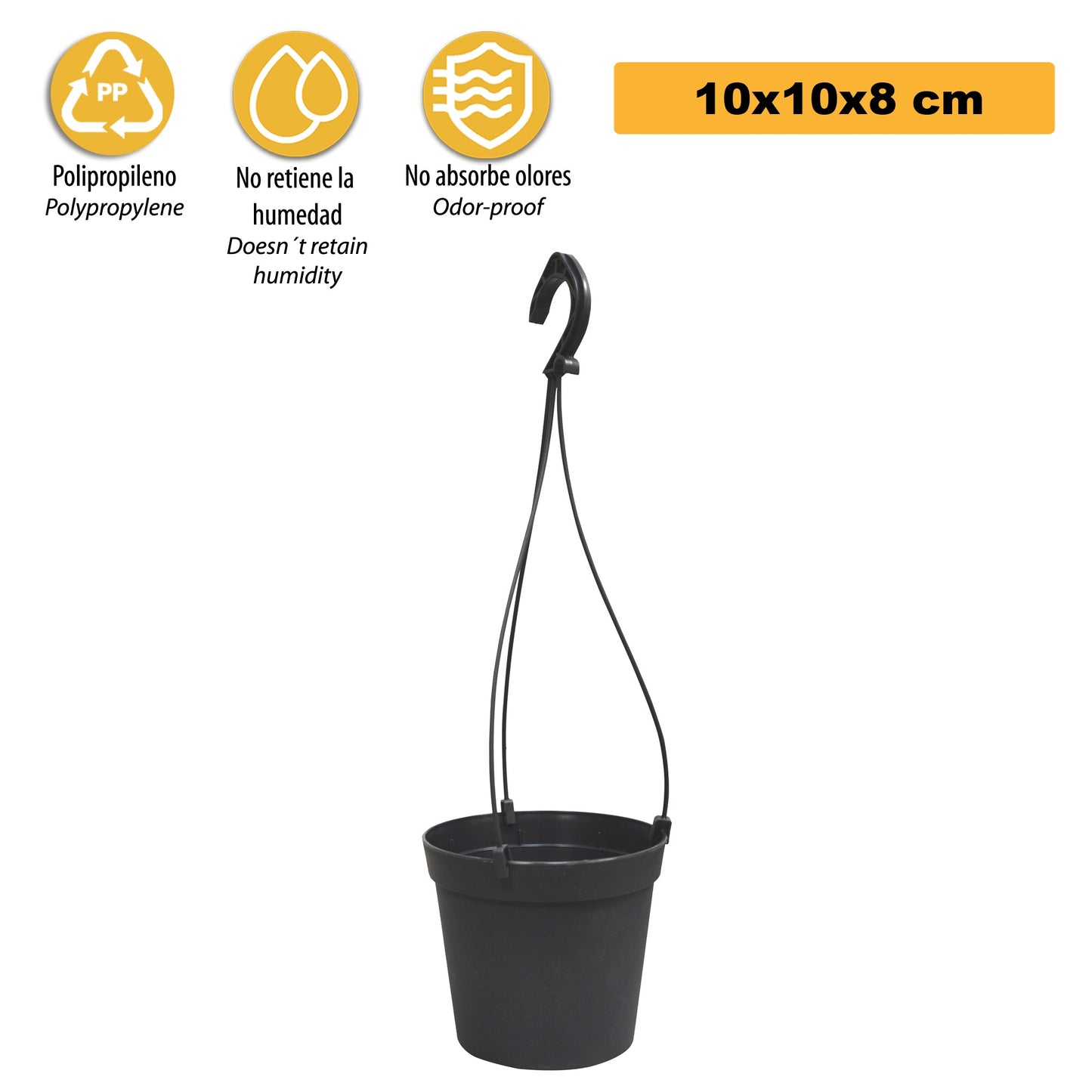 5 Macetas Cilíndricas Ø 10 Cm Con Ganchos, De Polipropileno Antracita