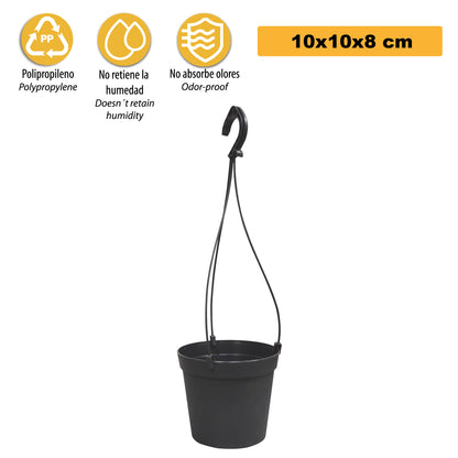 5 Macetas Cilíndricas Ø 10 Cm Con Ganchos, De Polipropileno Antracita