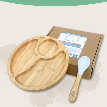 Vajilla De Bambú Natural Para Bebé Con Ventosa Antideslizante 2 Piezas Althea Living Gris Perla_1