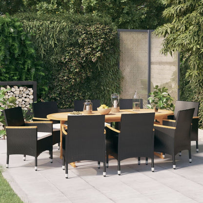 Juego De Comedor De Jardín 9 Piezas Con Cojines Negro / Vetonek_3