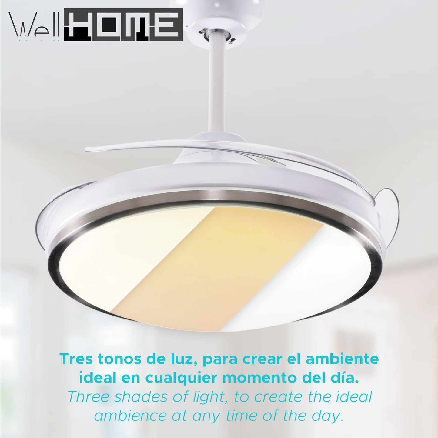 Wellhome Ventilador Techo LED Ø53x30cm, Silencioso, 6 Velocidades, Luz 3 Tonos y Mando_2