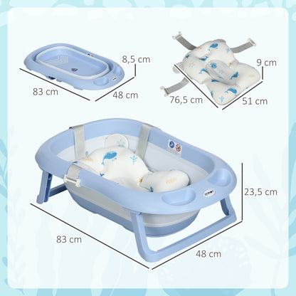 Zonekiz Bañera Plegable Bebé Con Cojín Agujero De Ducha 83x48x23,5 Cm Azul_2