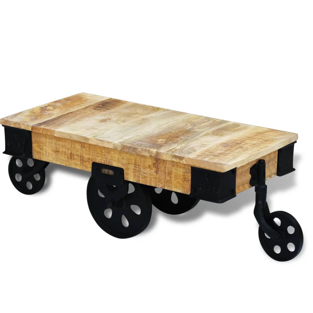 Mesa De Centro Con Ruedas Madera De Mango Rugosa_0