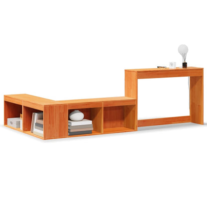 Mueble Con Escritorio Madera Maciza Pino Marrón 232x122x75 Cm_0