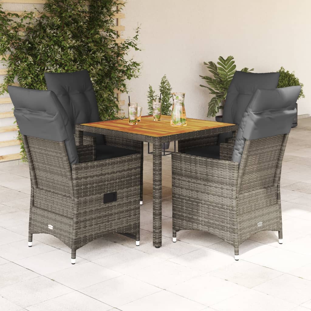 Set Comedor De Jardín 5 Piezas Con Cojines Ratán Sintético Gris / Vetonek_1