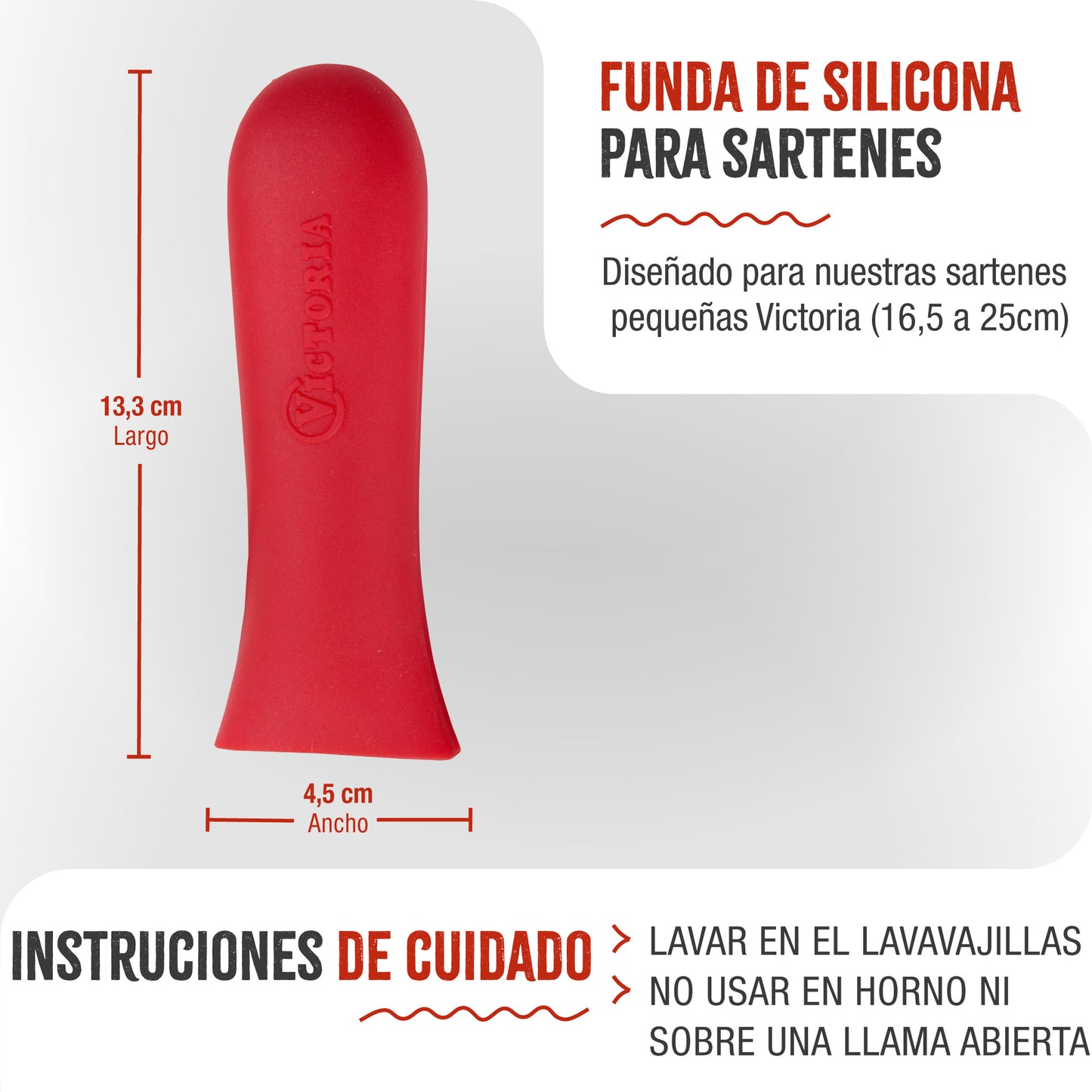 Victoria Funda Silicona Mango Protector Para Sartenes De Hierro Fundido Ø 16,5-20 Cm Resistente Al Calor, 35624, Rojo_5