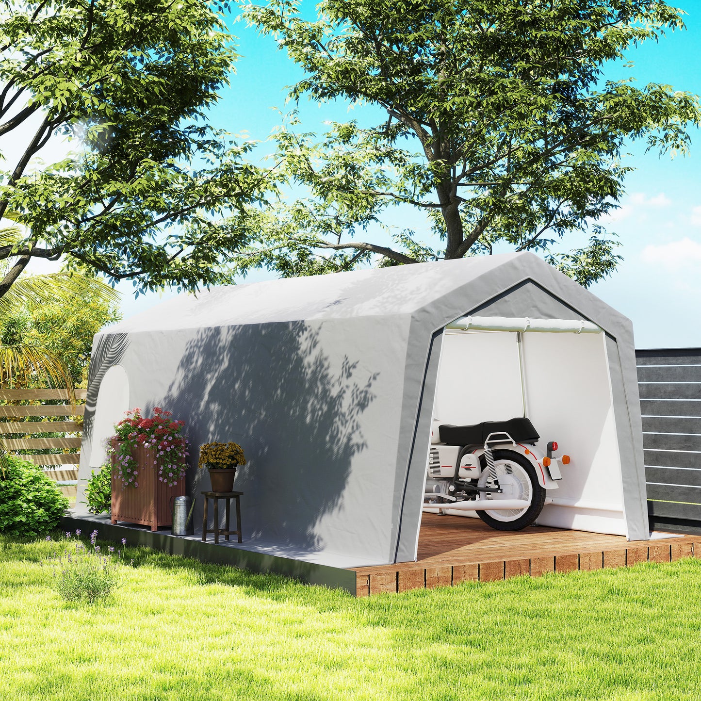 Outsunny Cobertizo Jardín Exterior 300x597x257 Cm Impermeable Gris_4