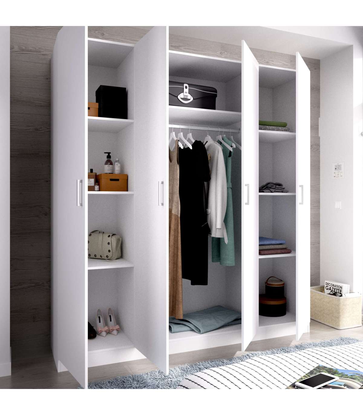 Armario Ropero En Blanco 4 Puertas Abatibles Huesa 215 Cm(alto)200 Cm(ancho)52 Cm(fondo)_3