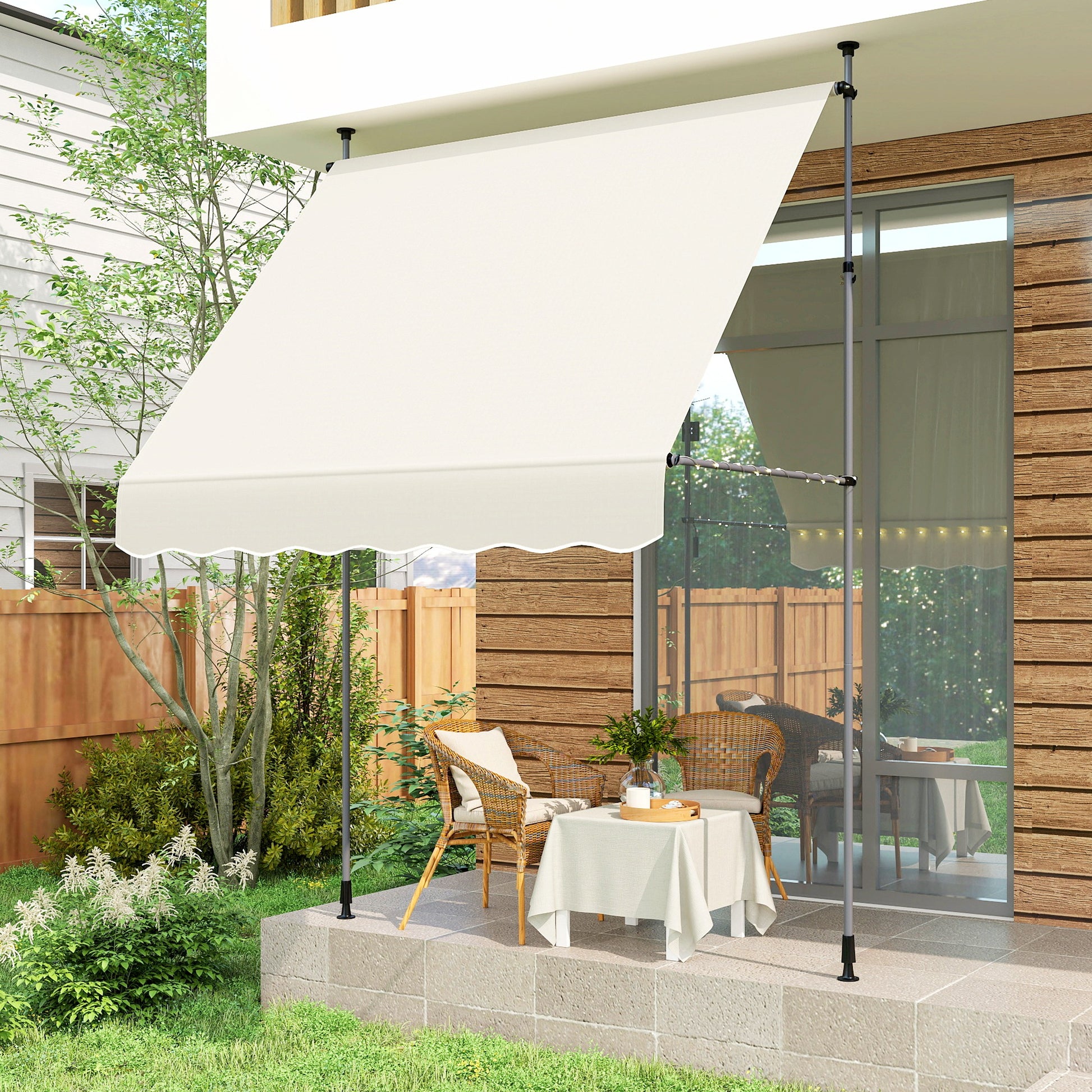 Outsunny Toldo Manual Retráctil Altura Ajustable Con Manivela 210-310 Cm Crema_4