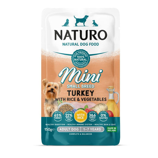 Naturo Comida Humeda Perro Raza Mini De Pavo Arroz Y Veg 150g X 8 Sobres_0