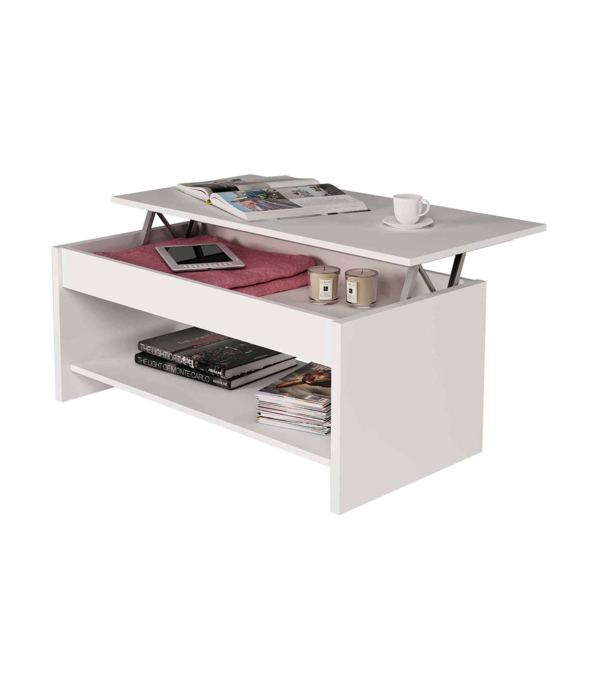 Mesa De Centro Agora Elevable En Color Blanco 42 Cm(alto)100 Cm(ancho)50 Cm(largo)_1