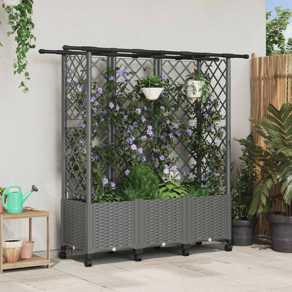 Cama Elevada Con Trellis Y Techo Gris Claro 163,5 X 40 X 142 Cm_1