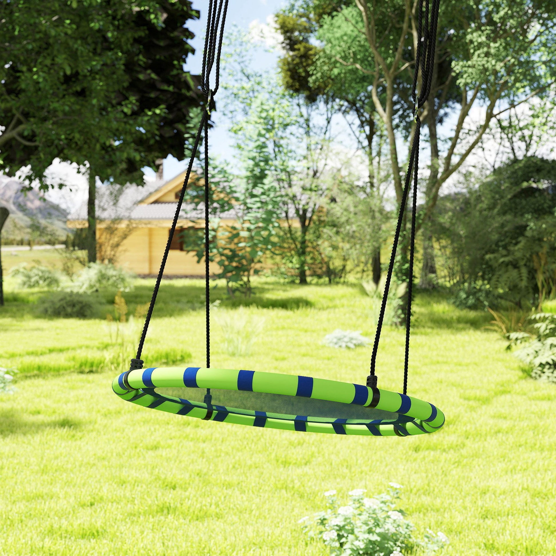 Aiyaplay Columpio Para Niños Redondo Ajustable Ø100x180 Cm Azul Y Verde_1