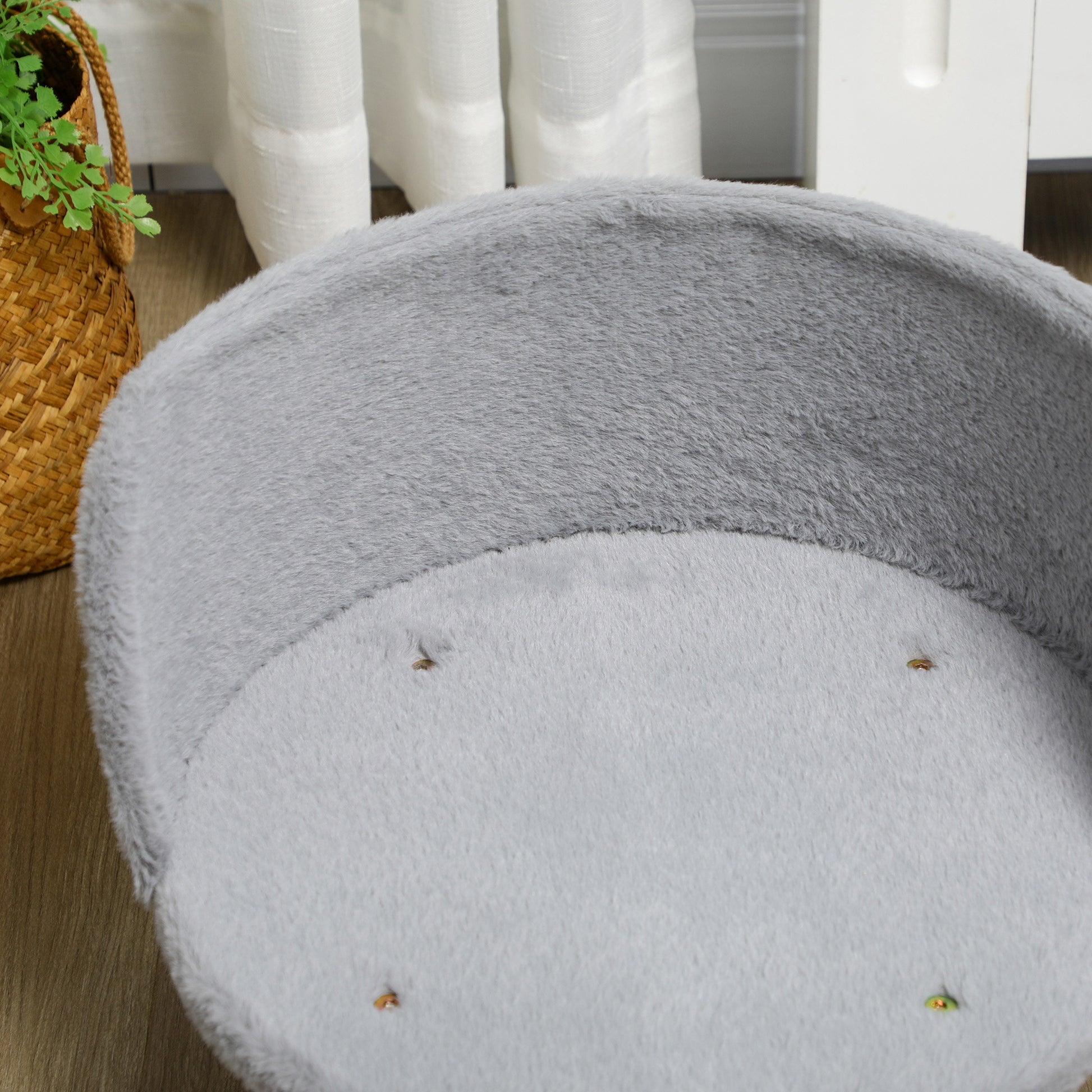 Pawhut Cama Elevada Para Perros Miniaturas Con Cojín Lavable Ø40,5x33 Cm Gris_3