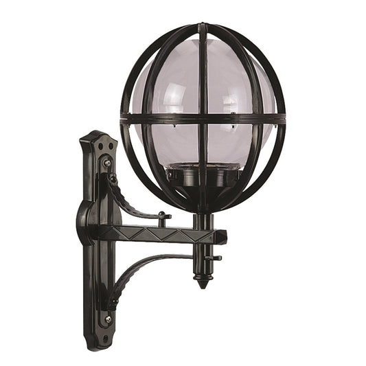 Aplique De Pared Globo En Ángulo Pantalla Gris Para Exterior, Abs , Negro, 40x30x62, Casquillo E 27 Max 60 W