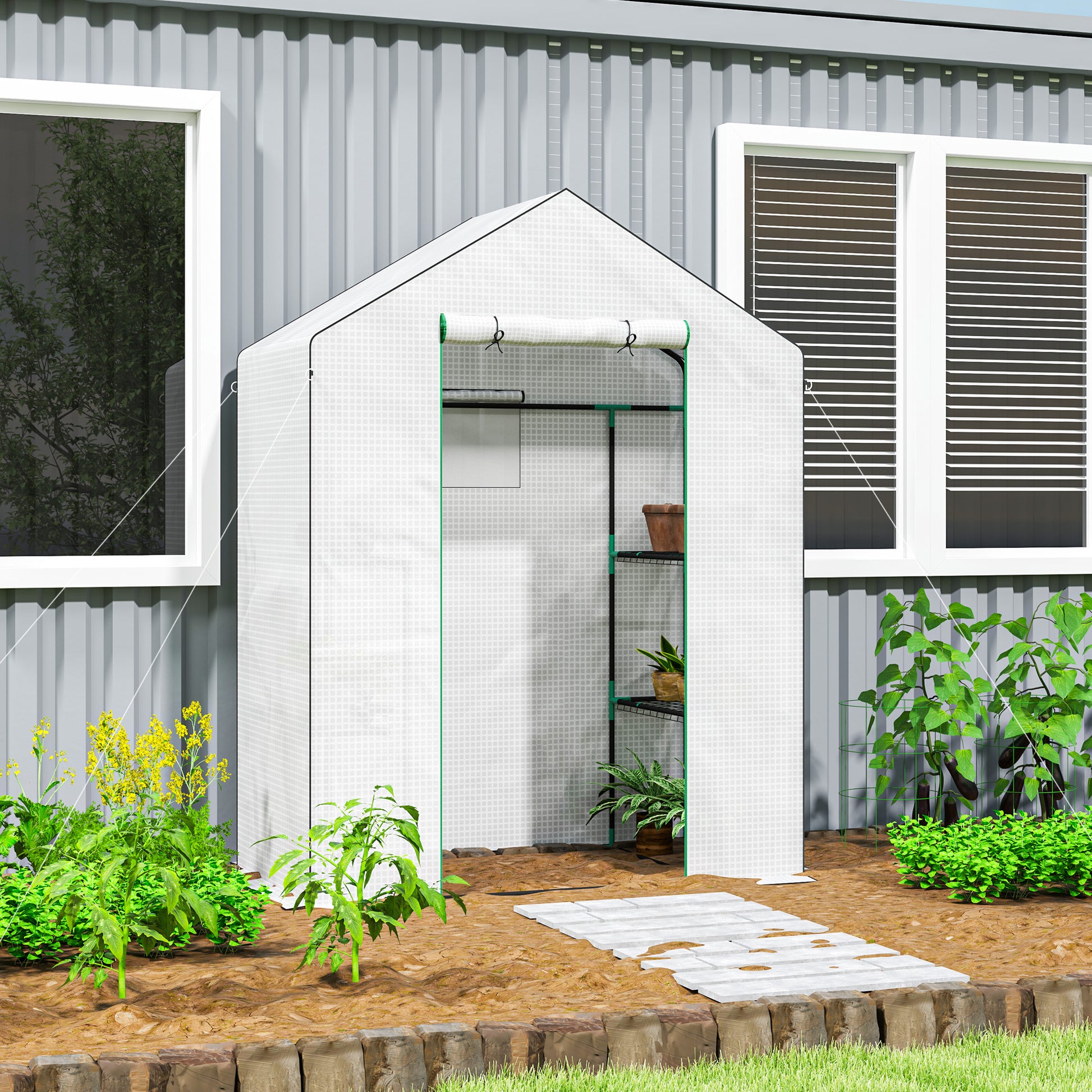 Outsunny Invernadero Para Jardín Con 1 Puerta 2 Ventanas 140x73x190 Cm Blanco_1