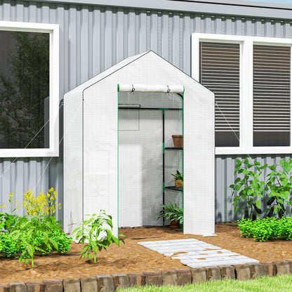 Outsunny Invernadero Para Jardín Con 1 Puerta 2 Ventanas 140x73x190 Cm Blanco_1