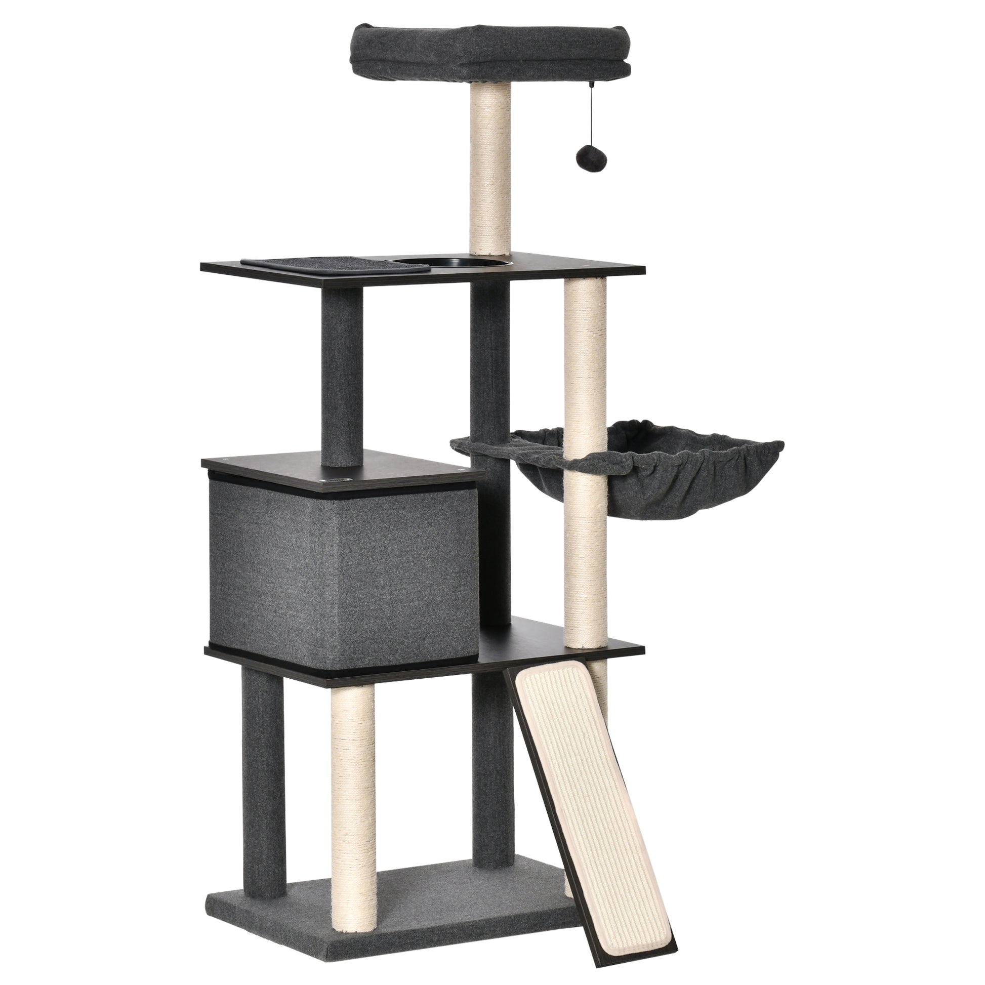 Pawhut Árbol Para Gato Con Cueva De Fieltro Extraíble Poste Rascador 60x40x146cm_0