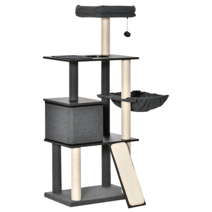 Pawhut Árbol Para Gato Con Cueva De Fieltro Extraíble Poste Rascador 60x40x146cm_0