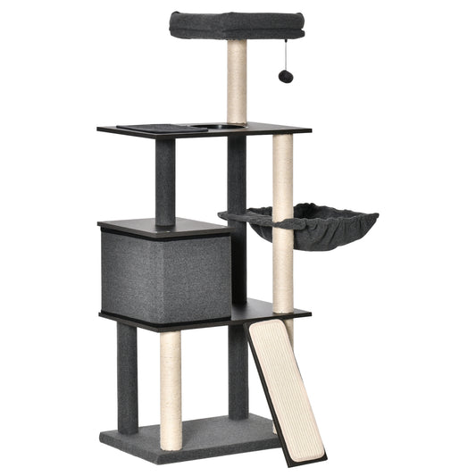 Pawhut Árbol Para Gato Con Cueva De Fieltro Extraíble Poste Rascador 60x40x146cm_0