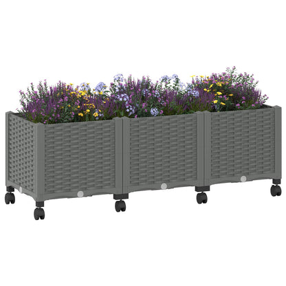 Macetero De Jardín Con Ruedas Gris Claro 120 X 40 X 44 Cm Pp_2