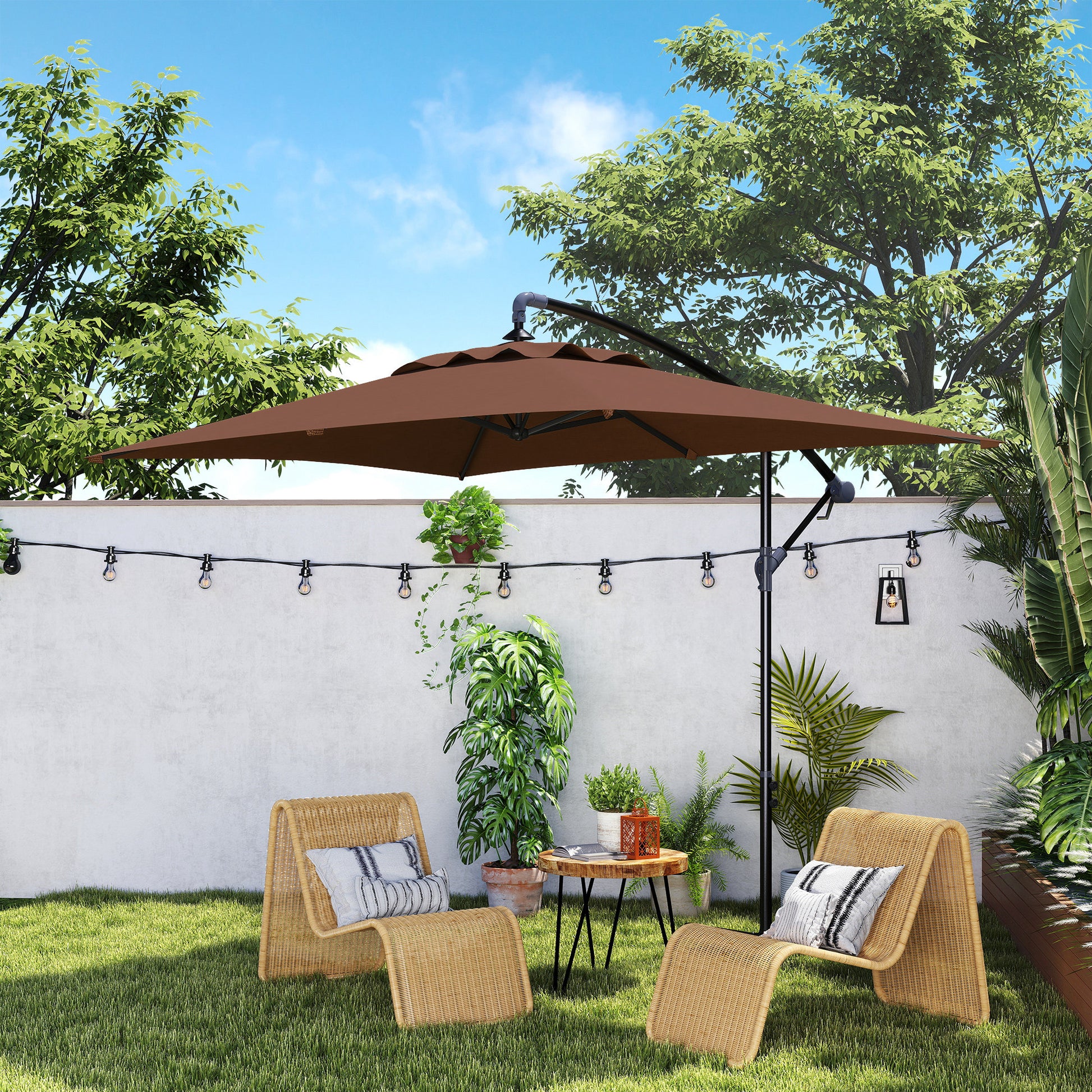 Outsunny Parasol Excéntrico 294x193 Cm Con Base Cruzada Impermeable Marrón_3