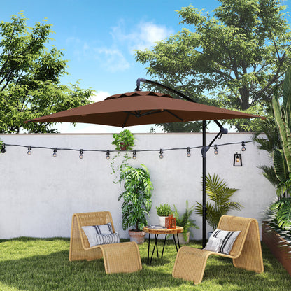 Outsunny Parasol Excéntrico 294x193 Cm Con Base Cruzada Impermeable Marrón_3