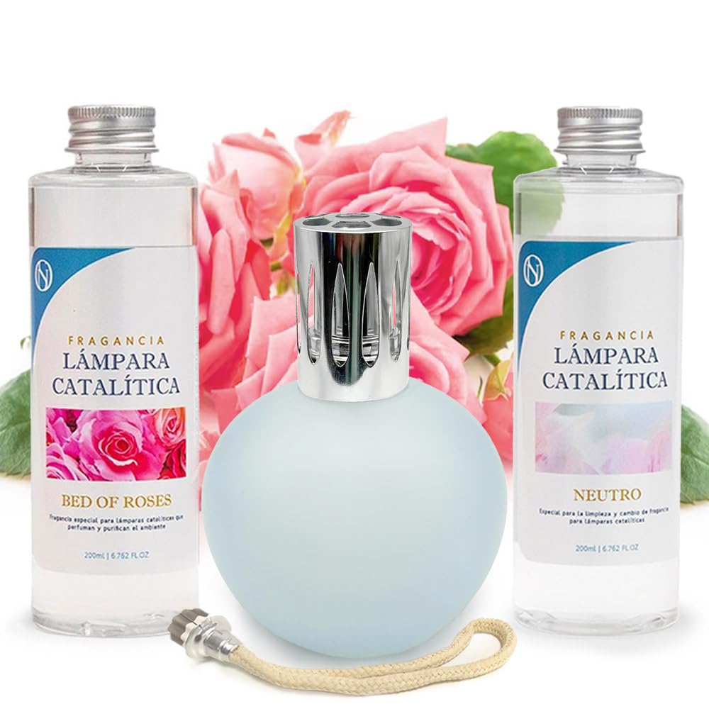 Pack Lámpara Catalítica Azul Grisáceo Mate + Fragancia Bed Of Roses 500ml + Limpiador Neutro 200ml + Mecha Repuesto_0
