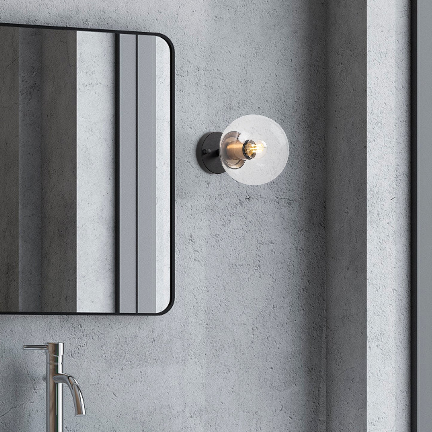 Aplique De Pared Pantalla Transparente, Metal , Negro, 15x15x24, Casquillo E14 Max 15 W_5